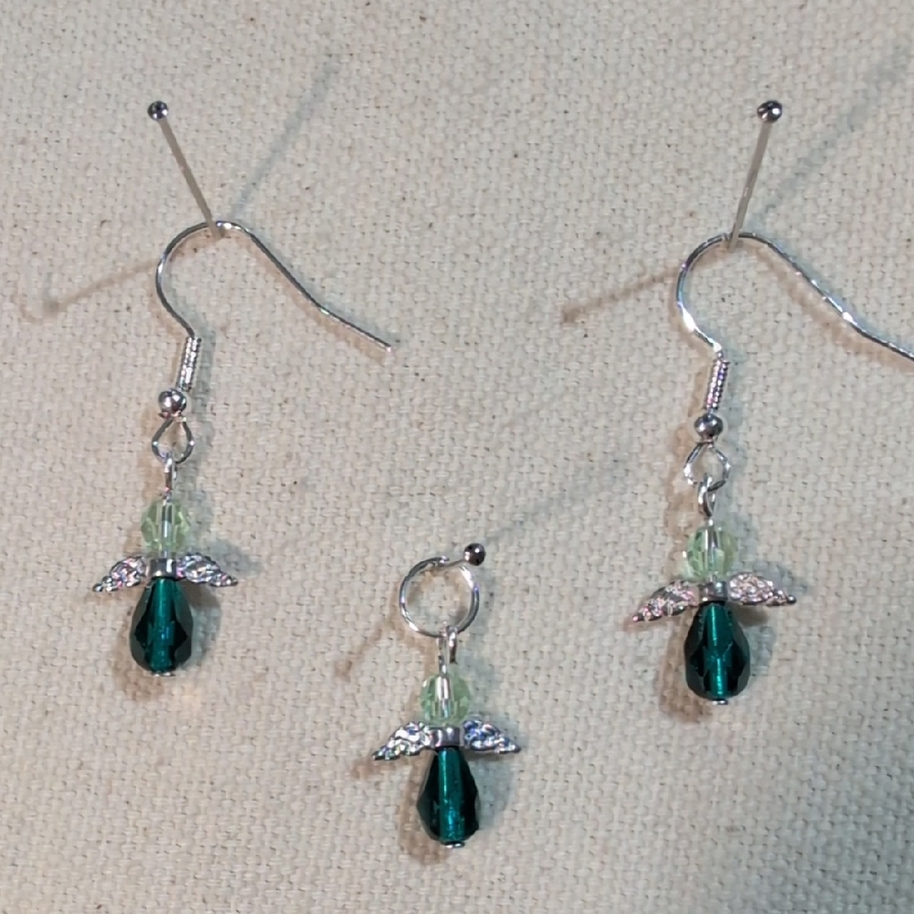 Elegant Silver and Green Angel Earrings